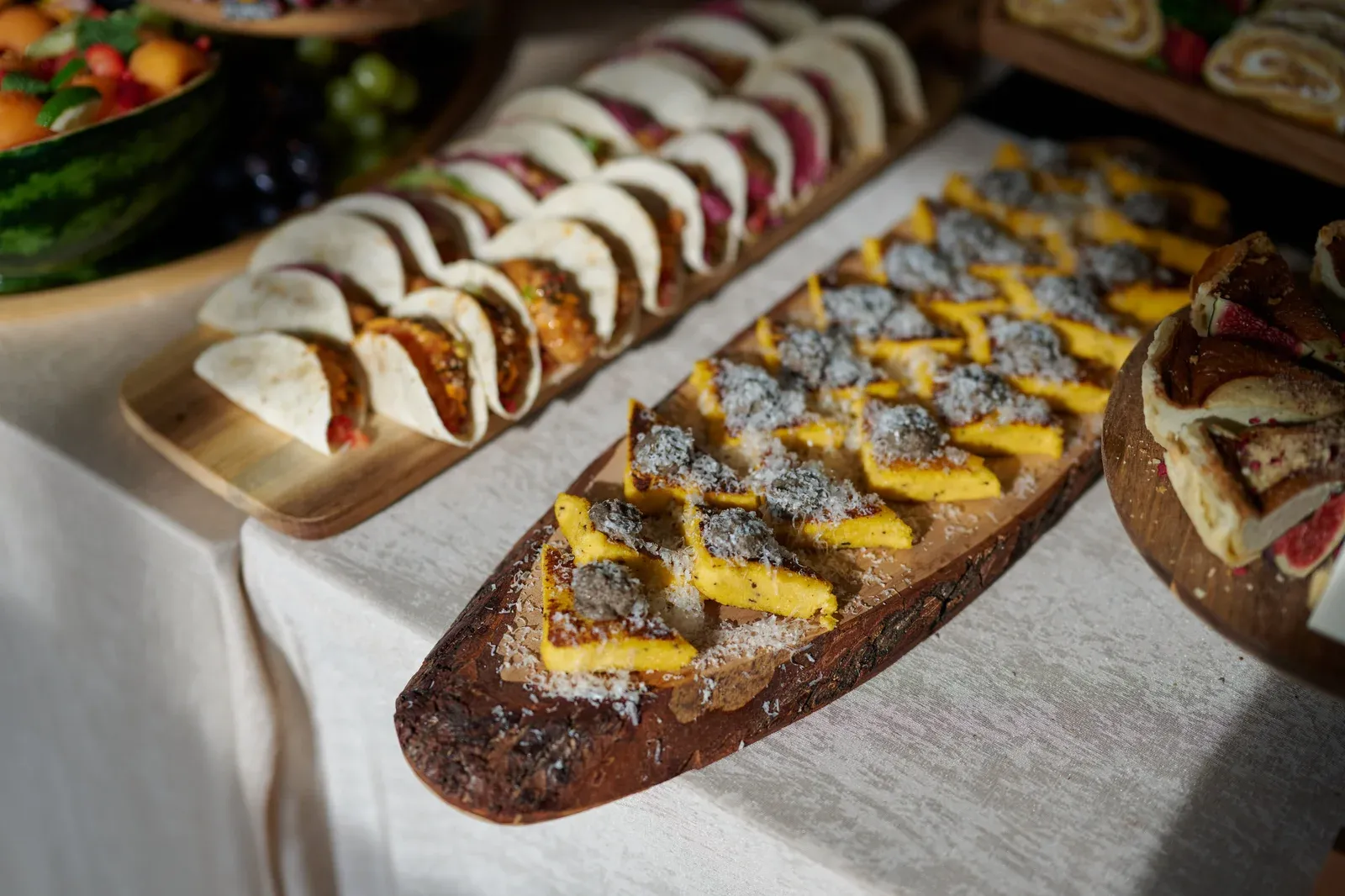 Grilled polenta bites and tacos