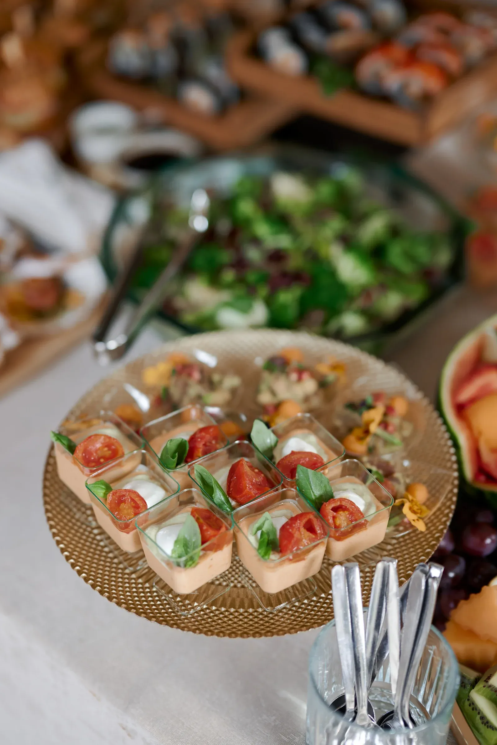 Tomato basil appetizers in glass cups