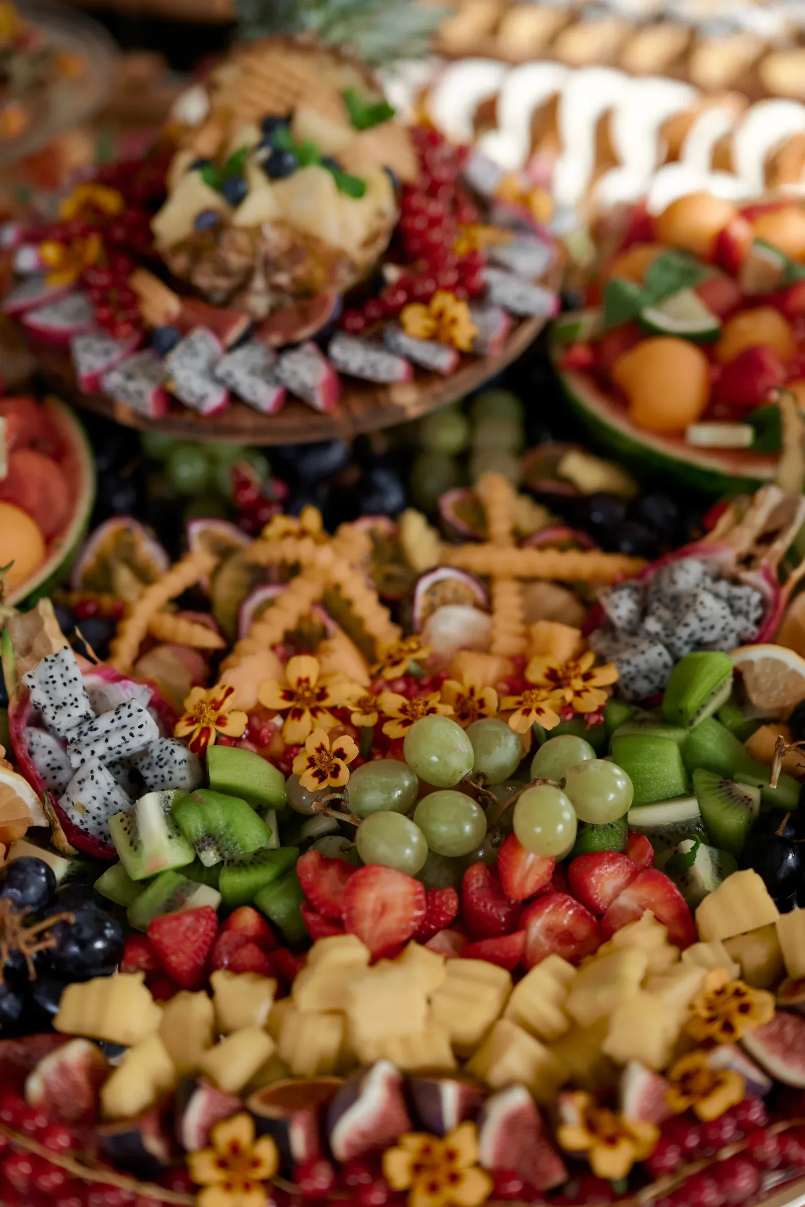 Exotic fruit platter with dragon fruit and berries